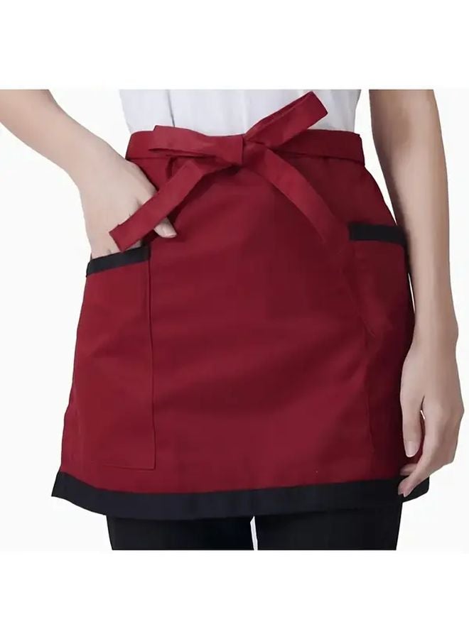 2pcs Red Waist Apron with 2 Pockets Unisex Half Short Apron for Waitress Server Waiter - Image 2